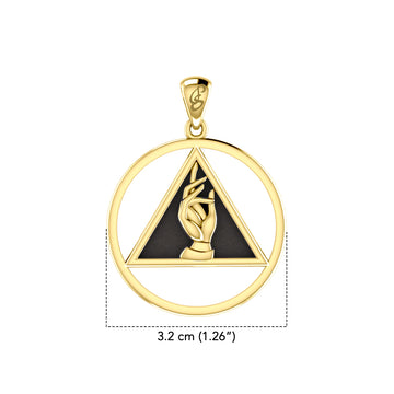 AA Recovery Symbol with Christogram Solid Gold Pendant with Black Enamel GPD6384